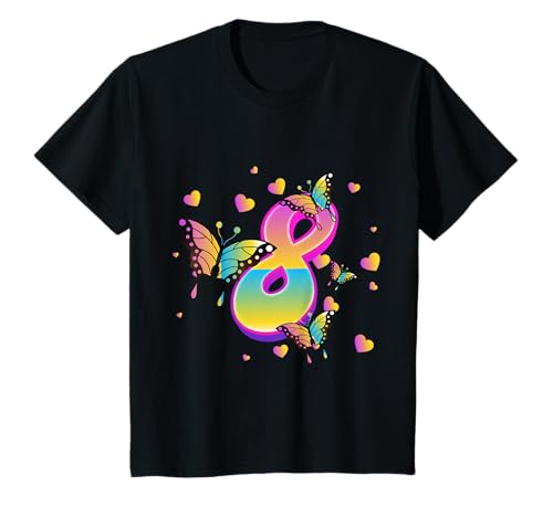 Kinder 8. Geburtstag Süßes Schmetterling für Mädchen 8 Jahre T-Shirt von Süße Geburtstag Geschenkidee für Mädchen