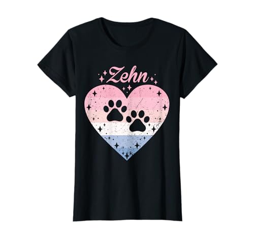 10. Geburtstag Mädchen Süßes Hund Pfote Motiv 10 Jahre T-Shirt von Süße Geburtstag Hund Geschenkidee Mädchen