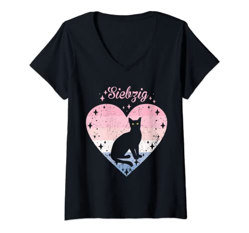 Damen 70. Geburtstag Mädchen Süßes Katze Kätzchen Motiv 70 Jahre T-Shirt mit V-Ausschnitt Damen 70. Geburtstag Mädchen Süßes Katze Kätzchen Motiv 70 Jahre T-Shirt mit V-Ausschnitt von Süße Geburtstag Katze Geschenkidee Mädchen