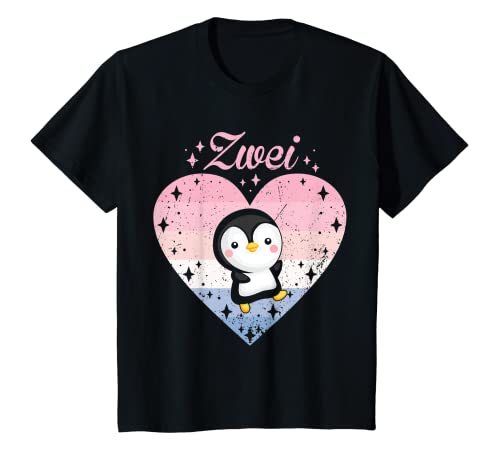 Kinder 2. Geburtstag Mädchen Süßes Pinguin Herz Motiv 2 Jahre T-Shirt von Süße Geburtstag Pinguin Geschenkidee Mädchen