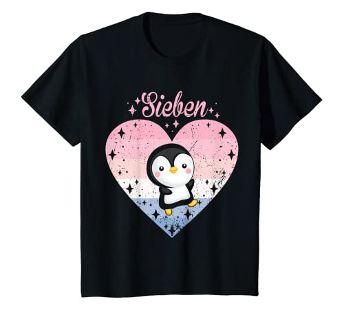 Kinder 7. Geburtstag Mädchen Süßes Pinguin Herz Motiv 7 Jahre T-Shirt von Süße Geburtstag Pinguin Geschenkidee Mädchen