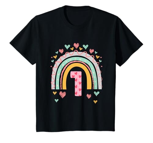 Kinder 1. Geburtstag süßes Regenbogen Mädchen 1 Jahr alt Deko T-Shirt von Süße Geburtstagsgeschenke für Mädchen Regenbogen