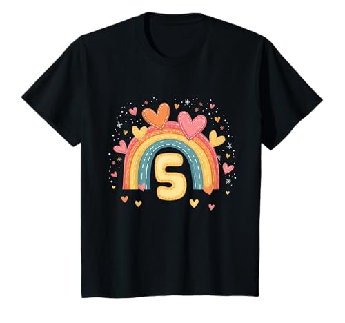 Kinder 5. Geburtstag süßes Regenbogen Mädchen 5 Jahre alt Deko T-Shirt von Süße Geburtstagsgeschenke für Mädchen Regenbogen