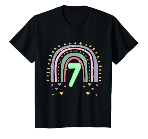 Kinder 7. Geburtstag süßes Regenbogen Mädchen 7 Jahre alt Deko T-Shirt von Süße Geburtstagsgeschenke für Mädchen Regenbogen
