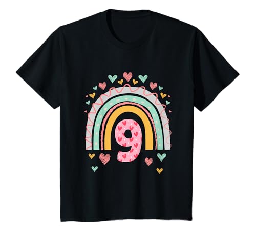 Kinder 9. Geburtstag süßes Regenbogen Mädchen 9 Jahre alt Deko T-Shirt von Süße Geburtstagsgeschenke für Mädchen Regenbogen