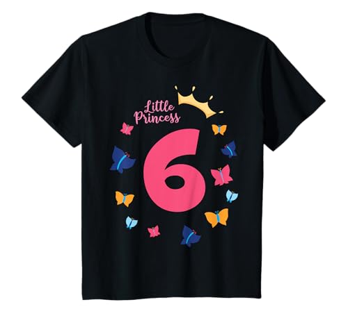 6. Geburtstag Mädchen Prinzessin Schmetterling süß Geschenk T-Shirt von Süße Geschenkidee 6.Geburtstag Mädchen 6 Jahre