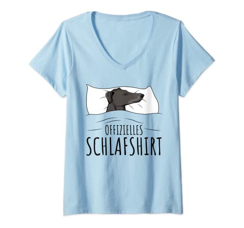 Damen Offizielles Schlafshirt Windhund Greyhound Hunde T-Shirt mit V-Ausschnitt von Süße Greyhound Hund Geschenke