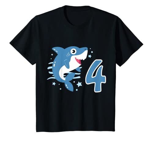 Kinder 4. Geburtstag Haifisch Hai Kinder 4 Jahre Junge Mädchen T-Shirt von Süße Hai Haifisch Geburtstag Designs