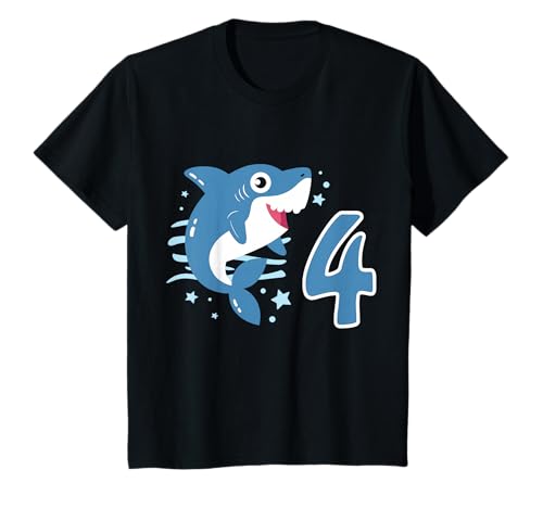 4. Geburtstag Haifisch Hai Kinder 4 Jahre Junge Mädchen T-Shirt von Süße Hai Haifisch Geburtstag Designs