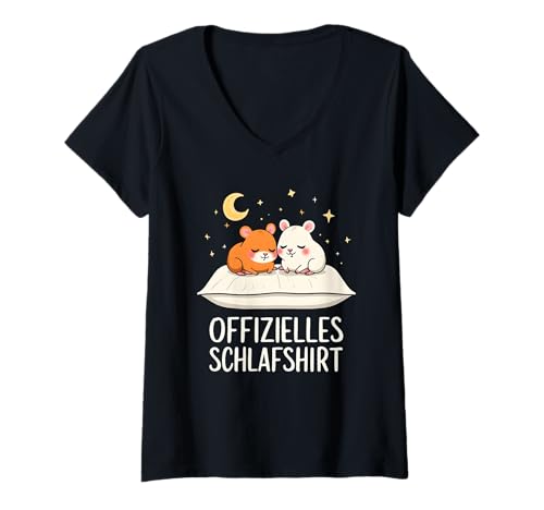 Damen Offizielles Schlafshirt Hamster T-Shirt mit V-Ausschnitt Damen Offizielles Schlafshirt Hamster T-Shirt mit V-Ausschnitt von Süße Hamster Schlafshirt Damen Herren Geschenke