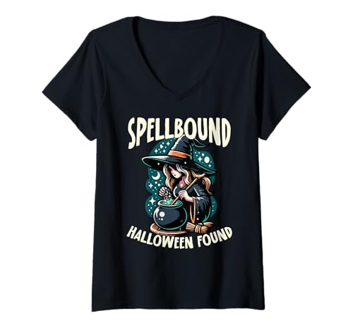 Damen Spannungs Halloween Fand Süße Hexe T-Shirt mit V-Ausschnitt von Süße Hexen Halloween Trick Oder Bonbon -liebhaber