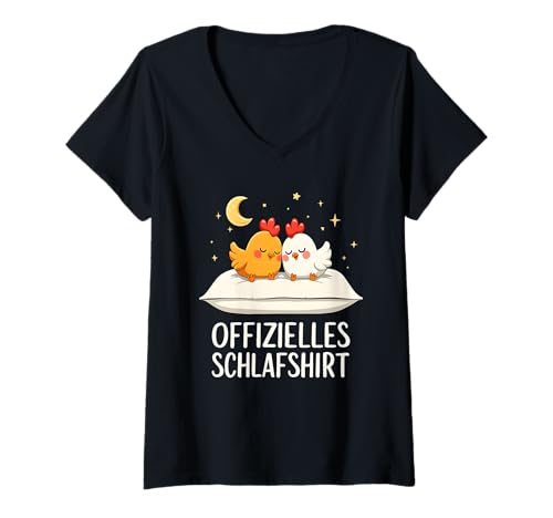 Damen Offizielles Schlafshirt Huhn Hühner T-Shirt mit V-Ausschnitt von Süße Huhn Schlafshirt Damen Herren Geschenke