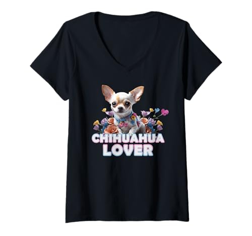 Damen Chihuahua Welpe - Chihuahua Lover - Hunde Baby & Blumen T-Shirt mit V-Ausschnitt von Süße Hunde & Katzen Babys Merchandise & Geschenke