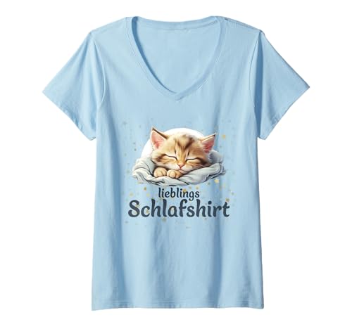 Damen lieblings Schlafshirt - Babykatze - Schlafi mit süßer Katze T-Shirt mit V-Ausschnitt Damen lieblings Schlafshirt - Babykatze - Schlafi mit süßer Katze T-Shirt mit V-Ausschnitt von Süße Hunde & Katzen Babys Merchandise & Geschenke