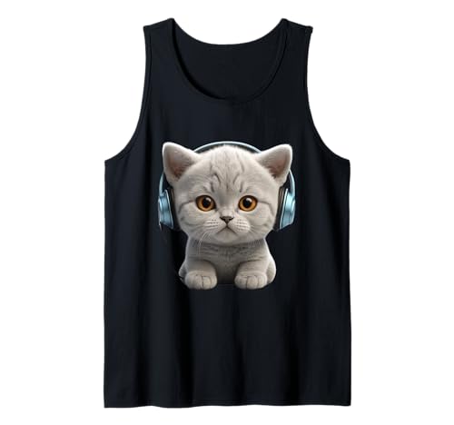 Süße Britisch Kurzhaar Baby Katze mit Kopfhörer - Kitten Tank Top von Süße Hunde & Katzen Babys Merchandise & Geschenke