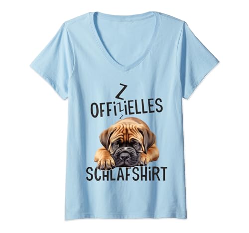 Offizielles Schlafshirt Boerboel Hund Schlafanzug Damen T-Shirt mit V-Ausschnitt von Süße Hunderassen Langschläfer Geschenkidee Kinder