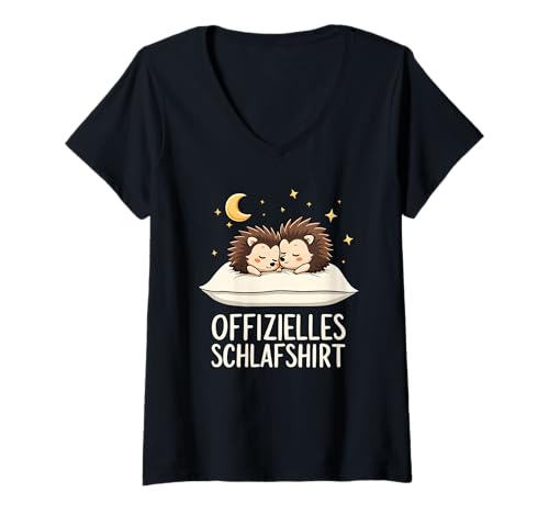 Damen Offizielles Schlafshirt Igel T-Shirt mit V-Ausschnitt Damen Offizielles Schlafshirt Igel T-Shirt mit V-Ausschnitt von Süße Igel Schlafshirt Damen Herren Geschenke