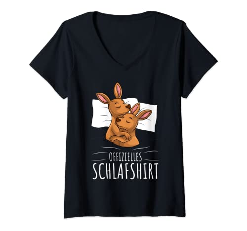 Damen Offizielles Schlafshirt Känguru Schlafen T-Shirt mit V-Ausschnitt von Süße Känguru Liebhaber Geschenke