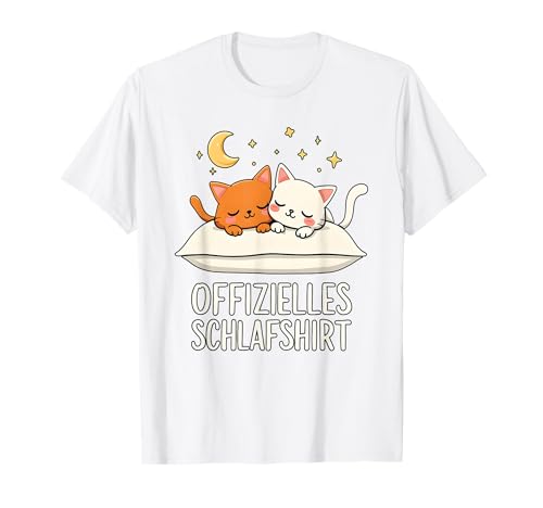 Süße Katze Schlafshirt Damen Herren Geschenke Offizielles Katzen T-Shirt Unisex Erwachsene Weiß Klein Cartoon Kentkragen Klassisch Crew-Ausschnitt Pull-On 1 Count Winter Geschenk Katzenliebhaber von Süße Katze Schlafshirt Damen Herren Geschenke