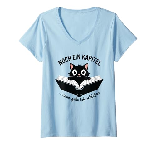 Damen Katze Lese Nur noch EIN Kapital dann gehe ich schlafen T-Shirt mit V-Ausschnitt von Süße Katze die gerne liest