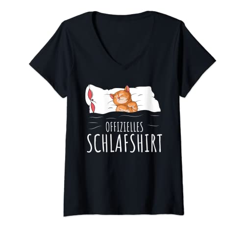 Damen Offizielles Schlafshirt Katze Schlafanzug Katzen T-Shirt mit V-Ausschnitt von Süße Katzen & Haustier Geschenkideen