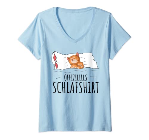 Damen Offizielles Schlafshirt Katze Schlafanzug Katzen T-Shirt mit V-Ausschnitt von Süße Katzen & Haustier Geschenkideen