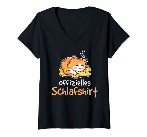 Damen Offizielles Schlafshirt Pyjama Katze Kätzchen Kater Geschenk T-Shirt mit V-Ausschnitt von Süße Katzen & Haustier Geschenkideen