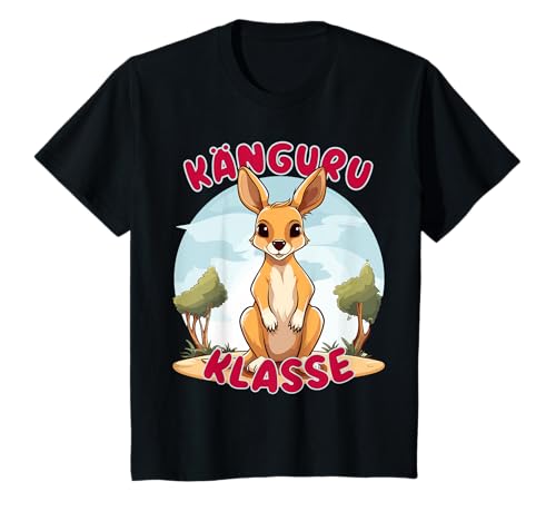 Süße Klassenshirts mit Maskottchen, Grundschule - Kinder Känguru Klassentier T-Shirt, Schwarz, Unisex, Kurzarm, V-Ausschnitt, Größe 80 (EU), Cartoon, Schulklassen-Shirt, Känguruklasse von Süße Klassenshirts mit Maskottchen, Grundschule