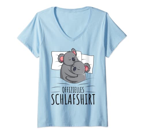 Damen Offizielles Schlafshirt Koala Schlafanzug Koalabär T-Shirt mit V-Ausschnitt von Süße Koala Liebhaber Geschenke