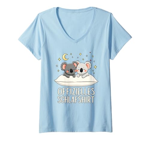 Damen Offizielles Schlafshirt Koala Koalas Paar T-Shirt mit V-Ausschnitt von Süße Koala Schlafshirt Damen Herren Geschenke