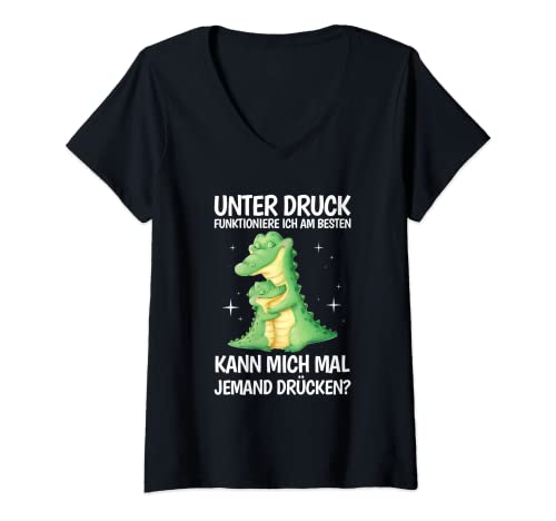 Damen Unter Druck Funktioniere Ich Am Besten Süß Krokodil Umarmung T-Shirt mit V-Ausschnitt Damen Unter Druck Funktioniere Ich Am Besten Süß Krokodil Umarmung T-Shirt mit V-Ausschnitt von Süße Krokodil Spruch Kleidung