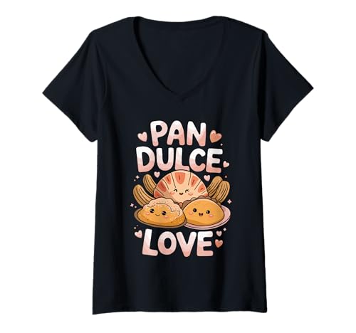 Damen Pan Dulce Love Süße Mexikanische Backwaren T-Shirt mit V-Ausschnitt Damen Pan Dulce Love Süße Mexikanische Backwaren T-Shirt mit V-Ausschnitt von Süße Leckereien Mexikanische Backwaren Liebe
