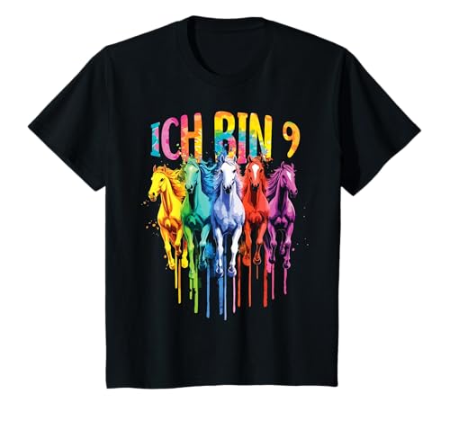 Kinder Ich bin 9 Geburtstag Süßes Pferde Einhorn 9 Jahre Mädchen T-Shirt von Süße Mädchen Frauen Geburtstag Pferd Geschenkideen