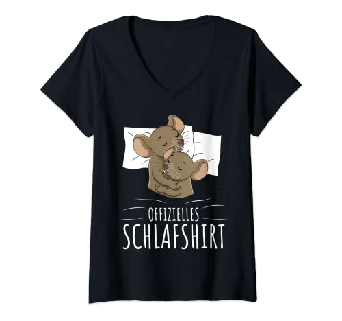 Damen Offizielles Schlafshirt Maus Schlafen Mäuse T-Shirt mit V-Ausschnitt von Süße Maus & Haustier Geschenke