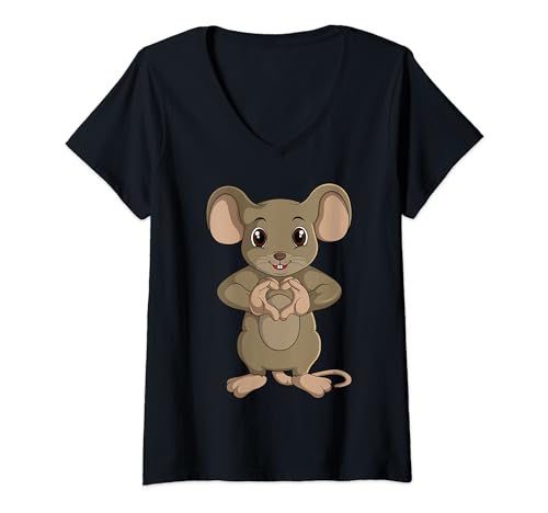 Maus Kinder Mädchen Damen Mäuse T-Shirt mit V-Ausschnitt Maus Kinder Mädchen Damen Mäuse T-Shirt mit V-Ausschnitt von Süße Maus & Haustier Geschenke
