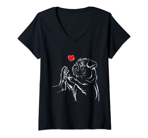 Damen Mops Liebe Hundehalter Frauchen Geschenkidee T-Shirt mit V-Ausschnitt von Süße Mops Hund Geschenke