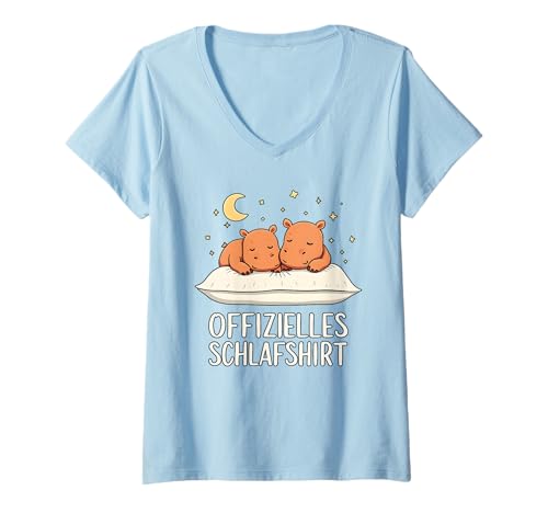 Damen Offizielles Schlafshirt Nilpferd Nilpferde Flusspferd T-Shirt mit V-Ausschnitt von Süße Nilpferd Schlafshirt Damen Herren Geschenke