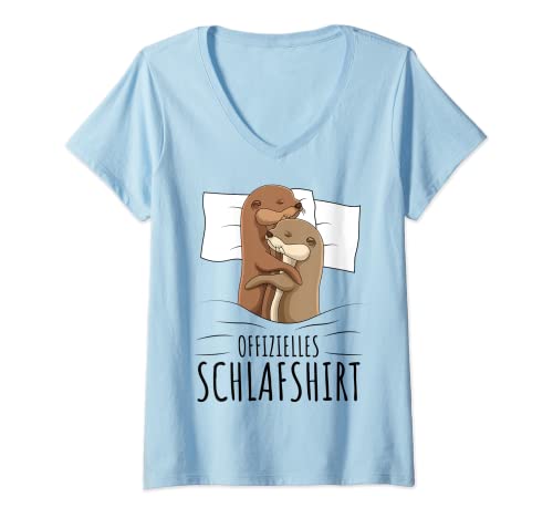 Damen Offizielles Schlafshirt Otter Schlafanzug Seeotter T-Shirt mit V-Ausschnitt von Süße Otter Designs & Geschenkideen