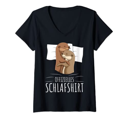 Damen Offizielles Schlafshirt Otter Schlafanzug Seeotter T-Shirt mit V-Ausschnitt von Süße Otter Designs & Geschenkideen