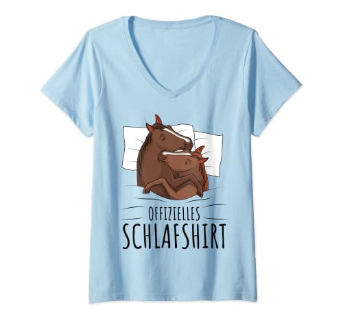 Damen Pferd Offizielles Schlafshirt Pferde Mädchen Damen Kinder T-Shirt mit V-Ausschnitt von Süße Pferdesport & Pferdeliebhaber Geschenke