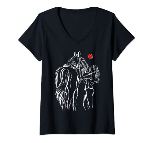 Damen Pferde Mädchen Liebe Reiterin Pferd Liebhaber T-Shirt mit V-Ausschnitt von Süße Pferdesport & Pferdeliebhaber Geschenke