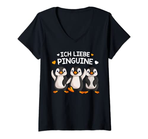 Damen Ich Liebe Pinguine Kinder Mädchen Damen Penguin T-Shirt mit V-Ausschnitt von Süße Pinguin Liebhaber Geschenke