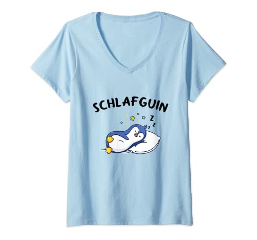 Damen Schlafguin Pinguin Schlafshirt Nachthemd Pyjama T-Shirt mit V-Ausschnitt von Süße Pinguin Schlafkleidung Geschenke