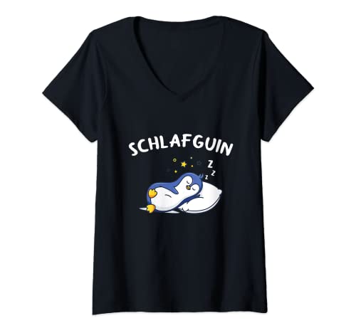 Damen Schlafguin Pinguin Schlafshirt Pyjama Nachthemd T-Shirt mit V-Ausschnitt von Süße Pinguin Schlafkleidung Geschenke