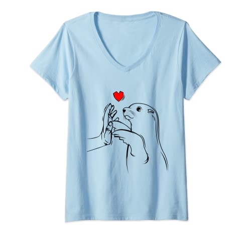 Damen Robbe Seelöwe Seehund Robben Kinder Damen Mädchen T-Shirt mit V-Ausschnitt von Süße Robbe Geschenkideen