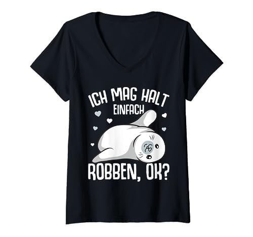 Robbe Ich mag halt Robben Seehund Seelöwe Kinder Mädchen T-Shirt mit V-Ausschnitt von Süße Robbe Geschenkideen