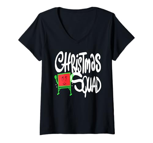 Damen Weihnachtsgruppe Lustige Klassenzimmerfigur T-Shirt mit V-Ausschnitt von Süße Schulidee Für Feiertage