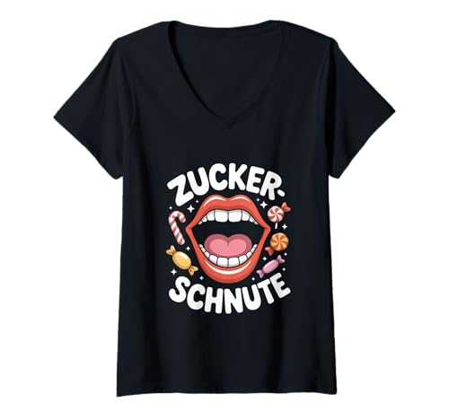 Damen Zuckerschnute Suesser Spruch Candy Bonbon Humor T-Shirt mit V-Ausschnitt Damen Zuckerschnute Suesser Spruch Candy Bonbon Humor T-Shirt mit V-Ausschnitt von Suesse Sprueche Naschkatze Bonbon Liebe