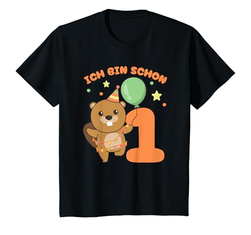 Kinder Biber Ich bin schon 1 Biber Geburtstags Kinder T-Shirt von Süße Tiere Geschenkidee zum 1. Geburtstag