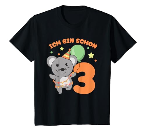 Kinder Maus Ich bin schon 3 Mäuse Geburtstags Kinder T-Shirt von Süße Tiere Geschenkidee zum 3. Geburtstag